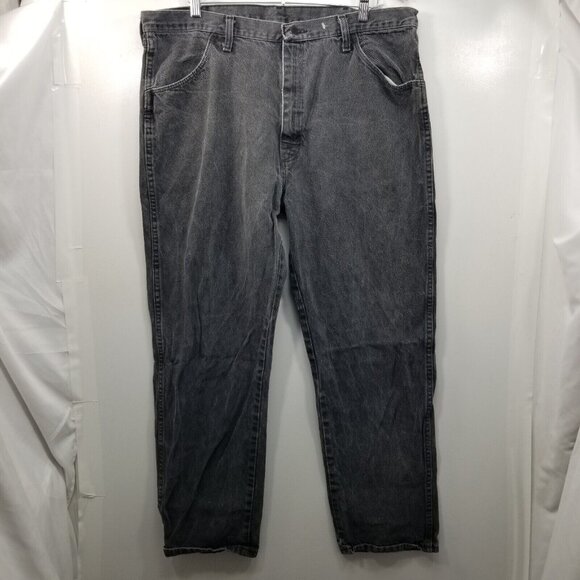 Rustler Men's Relaxed Fit Straight Leg Jeans High Rise Cotton Black Denim 40/30 - Picture 1 of 8